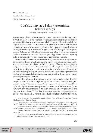 Gdańskie instytucje kultury jako miejsca (jakiej?) pamięci