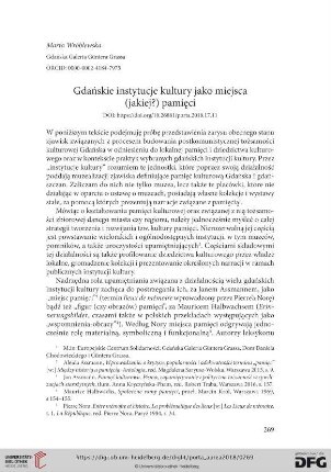 Gdańskie instytucje kultury jako miejsca (jakiej?) pamięci
