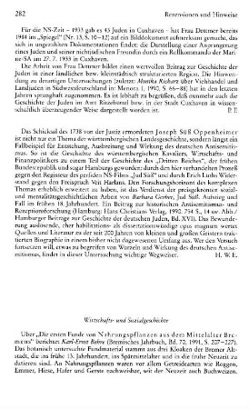 Rezensionen und Hinweise : Wirtschafts- und Sozialgeschichte