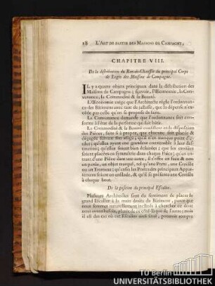 Chapitre VIII. De la distribution du Rez-du-Chaussée du principal Corps de Logis des Maisons de Campagne.