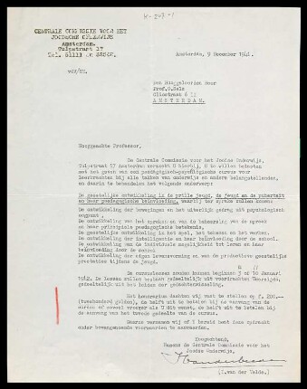 [Brief von I. van der Velde an Otto Selz vom 9. Dezember 1941]