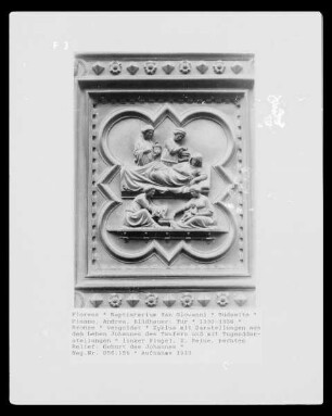 Tür — Zyklus mit Darstellungen aus dem Leben Johannes des Täufers und mit Tugenddarstellungen — linker Flügel, 2. Reihe, rechtes Relief: Geburt des Johannes