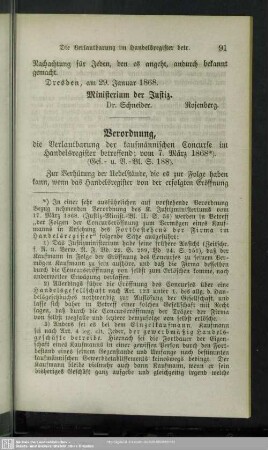 Verordnung, die Verlautbarung der kaufmännischen Concurse im Handelsregister betreffend : vom 7. März 1868