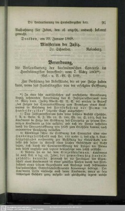 Verordnung, die Verlautbarung der kaufmännischen Concurse im Handelsregister betreffend : vom 7. März 1868