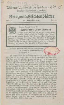 13.1916: Kriegsnachrichtenblätter