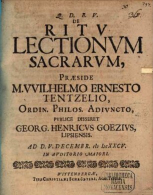 De ritv lectionvm sacrarvm