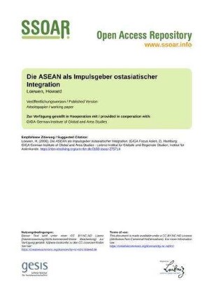 Die ASEAN als Impulsgeber ostasiatischer Integration