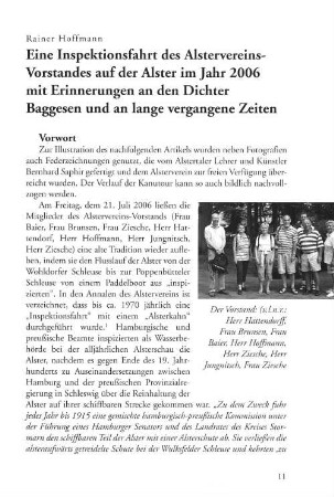 Eine Inspektionsfahrt des Alstervereins-Vorstandes auf der Alster im Jahr 2006 mit Erinnerungen an den Dichter Baggesen und an lange vergangene Zeiten
