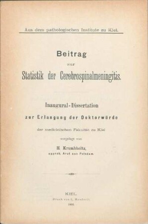 Beitrag zur Statistik der Cerebrospinalmeningitis