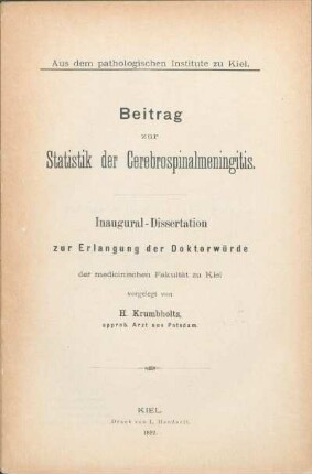 Beitrag zur Statistik der Cerebrospinalmeningitis