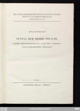 Syntax der Mehri-Sprache unter Berücksichtigung auch der anderen neusüdarabischen Sprachen
