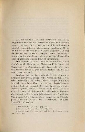 Beiträge zur Kenntniss des Pentamethylbenzols