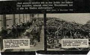 Illustriertes Abwurf-Flugblatt der Alliierten mit dem Aufruf zur Beendigung des Krieges vor der totalen Zerstörung Deutschlands