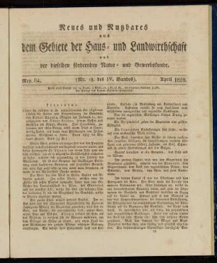 Nro. 84. (Nr. 18. des IV. Bandes). April 1828.