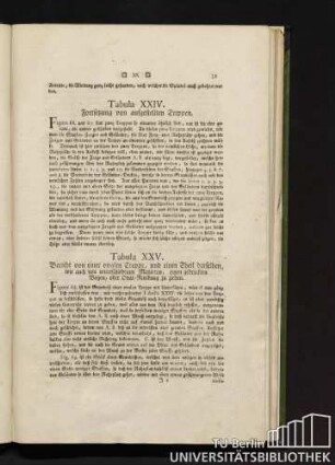 Tabula XXV. Bericht von einer ovalen Treppe, und einen Theil derselben, wie auch von unterschiedenen Manieren, einen gedruckten Bogen, oder Oval-Rundung zu ziehen.