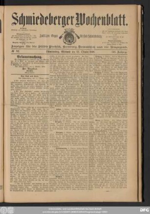 Schmiedeberger Wochenblatt, No 81 Schmiedeberg, Mittwoch den 12. Oktober 1898
