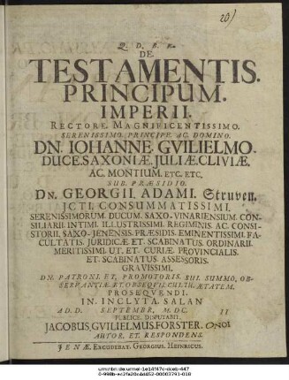 De. Testamentis. Principum. Imperii