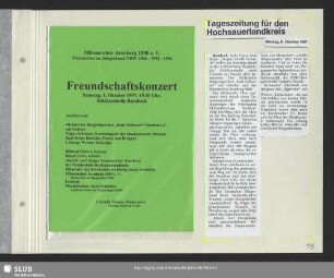 Freundschaftskonzert, Samstag, 4. Oktober 1997, 19.00 Uhr, Schützenhalle Rumbeck