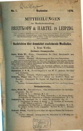 Mitteilungen des Hauses Breitkopf & [und] Härtel. 1. 1876 (September)