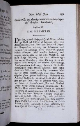 Berättelse, om Amalgamations inrättningen vid Ädelfors Guldverk.