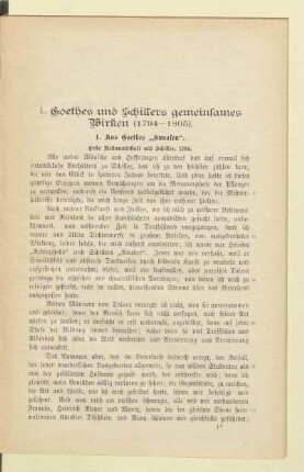 I. Goethes und Schillers gemeinsames Wirken (1794-1805)