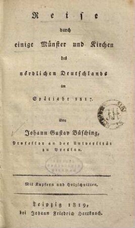 Reise durch einige Münster und Kirchen des nördlichen Deutschlands im Spätjahr 1817