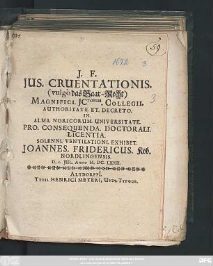 Ius. Cruentationis. (vulgo das Baar-Recht)
