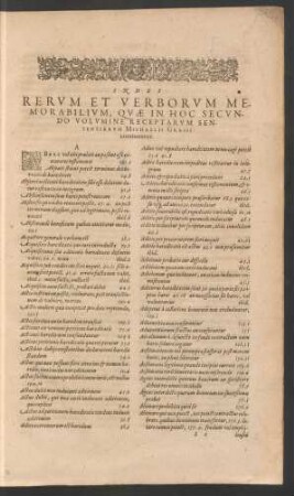 Index Rerum Et Verborum Memorabilium, Quae In Hoc Secundo Volumine Receptarum Sententiarum Michaelis Grassi continentur.