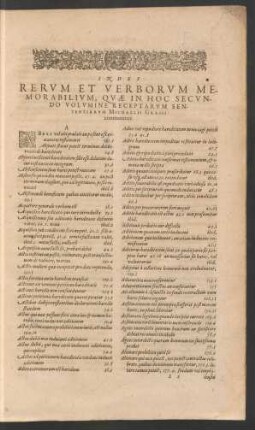 Index Rerum Et Verborum Memorabilium, Quae In Hoc Secundo Volumine Receptarum Sententiarum Michaelis Grassi continentur.