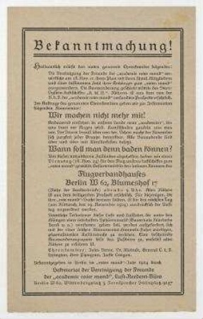 academie roter mond. Berlin. Bekanntmachung und Einladung der academie roter mond.