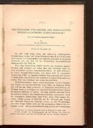 Die Ätiologie und Genese der sogenannten Spondylolisthesis lumbo-sacralis : eine pathologisch-anatomische Studie