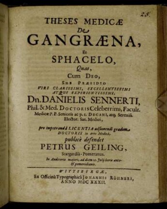 Theses Medicae De Gangraena, Et Sphacelo