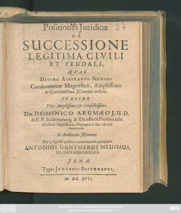 Positiones Iuridicae De Successione Legitima Civili Et Feudali