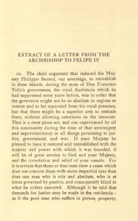 Extract of a letter from the archbishop to Felipe IV
