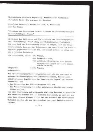 Probleme und Ergebnisse internistischer Reihenuntersuchungen an berufstätigen Frauen