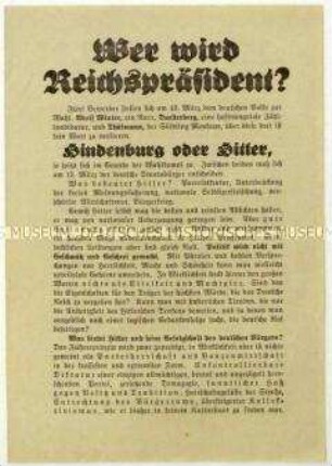 Aufruf zur Wahl von Paul von Hindenburg zum Reichspräsidenten1932