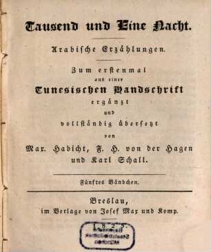 Tausend und eine Nacht : arabische Erzählungen. 5. Bändchen