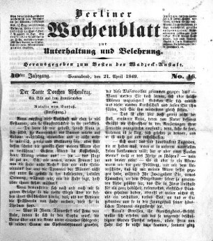 No. 16, Sonnabend, den 21. April 1849.