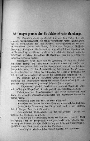 Aktionsprogramm der Sozialdemokratie Hamburgs.