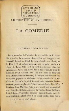 Le théâtre au XVIIe siècle : la comédie