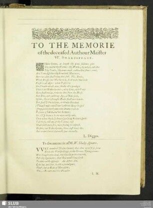 To The Memorie of the deceased Authour Maister W. Shakespeare