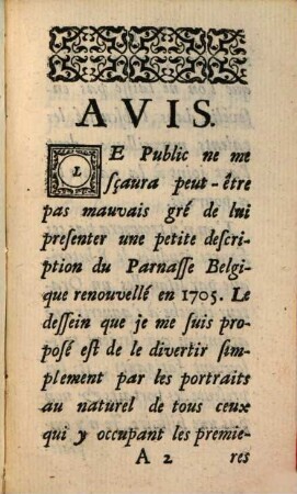 Parnasse Belgique Ou Portraits Caracterisez Des Principaux Sujets Qui l'ont composé depuis le premier de Janvier 1705. jusqu'au seize May 1706