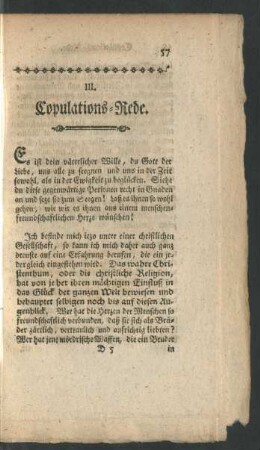 III. Copulations-Rede