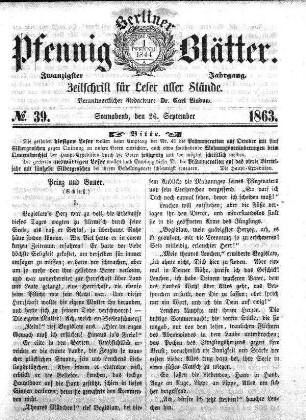 No. 39, Sonnabend, den 26. September 1863