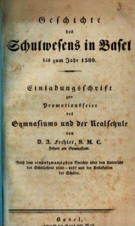 Geschichte des Schulwesens in Basel bis zum Jahr 1589
