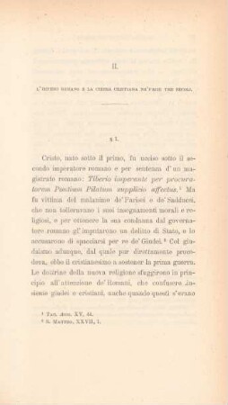 II. L'impero romano e la chiesa cristiana ne'primi tre secoli