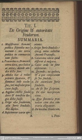 Tit. I, De Origine & autoritate Feudorum