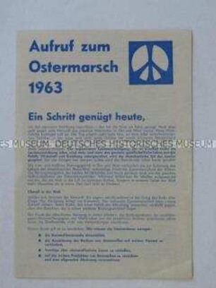 Propagandaflugblatt der Kampagne für Abrüstung mit dem Aufruf zu den Ostermärschen 1963