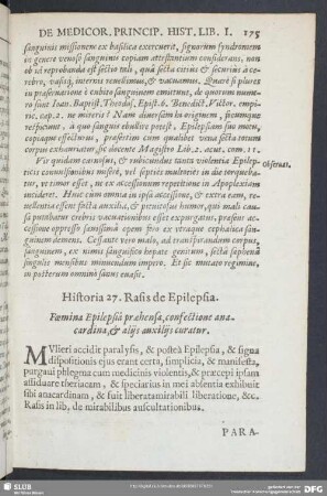 Historia 27. Rasis de Epilepsia. Foemina Epilepsia praehensa, confectione anacardina, & aliis auxiliis curatur