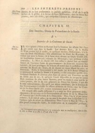 Chapitre VI. Des Intérets, Droits & Prétensions de la Suede.